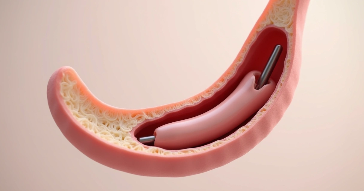 Penis com prótese peniana maleável em detalhe, evidenciando flexibilidade 