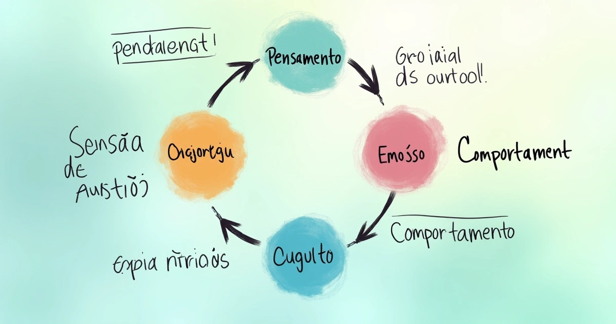 Ilustração explicando a relação entre pensamento, emoção e comportamento 