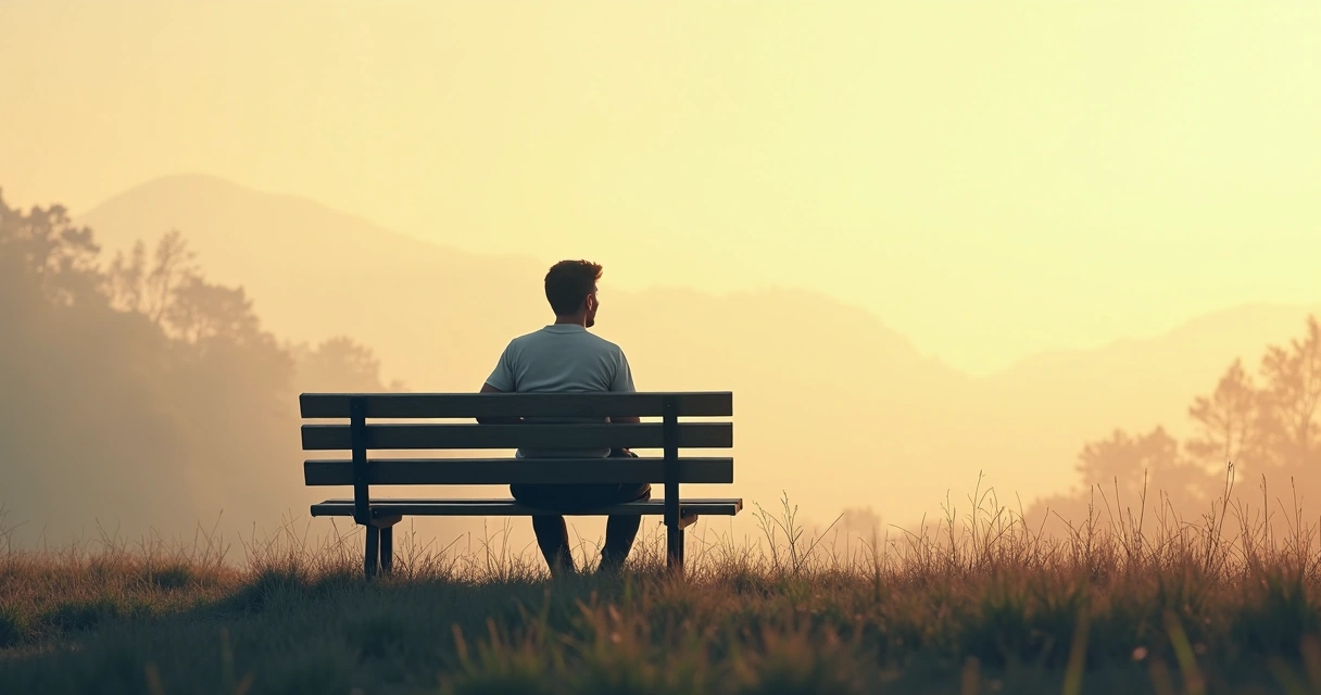 Pessoa sentada em ambiente tranquilo olhando para o horizonte 