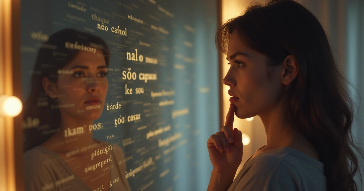 Pessoa olhando para o espelho refletindo emoções e pensamentos limitantes 