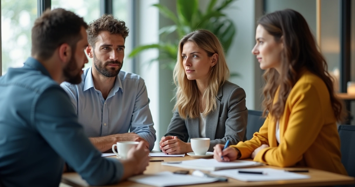 Group of people in conversation, some misunderstanding each other