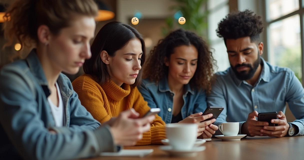 People looking at their phones, waiting for notifications 