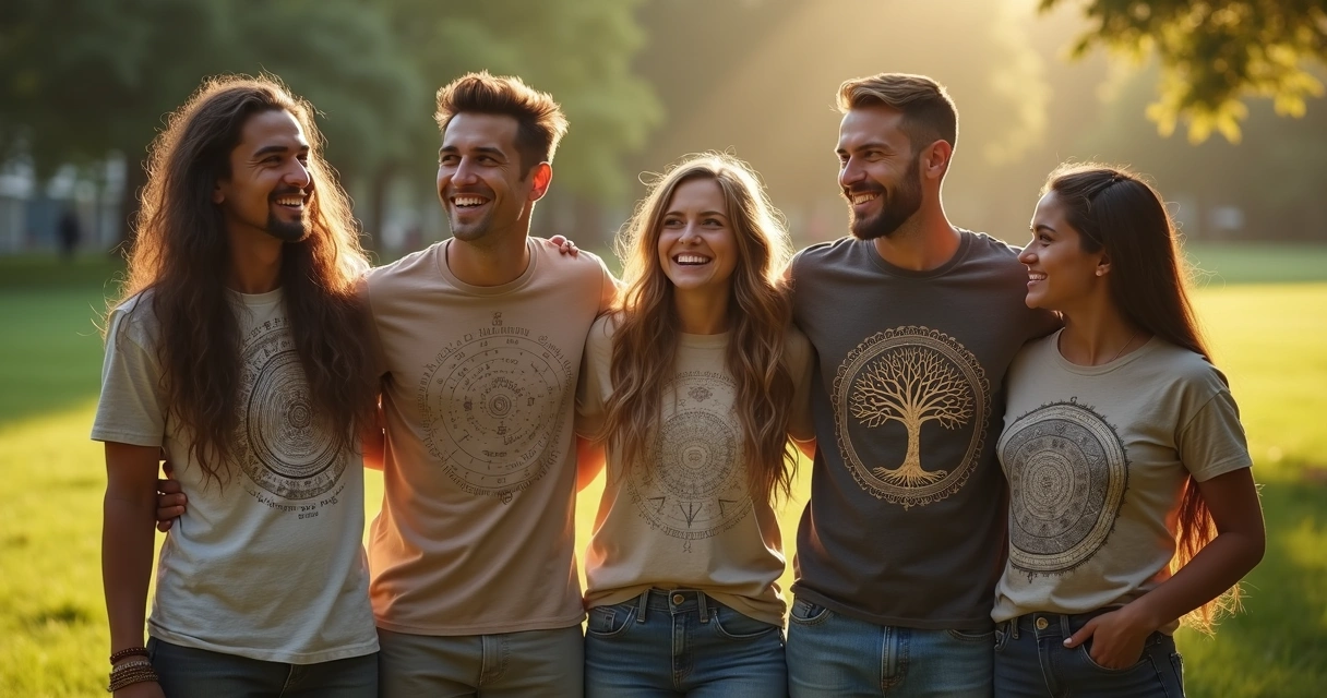 People wearing clothes with ancestral symbols outdoors 