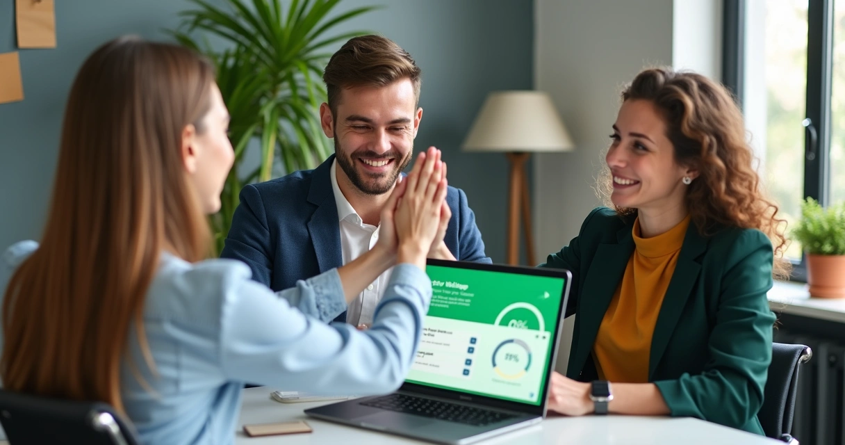 Agência digital pequena celebrando sucesso do bot de WhatsApp 