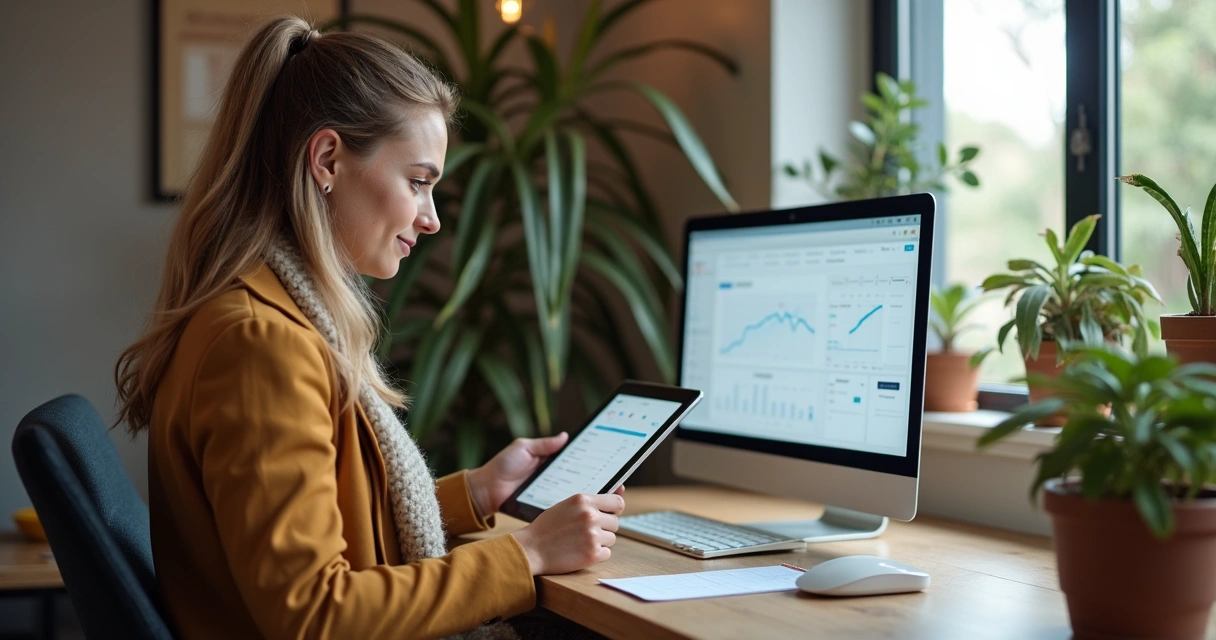 Pessoa usando tablet para monitorar cobrança automática em pequena empresa 