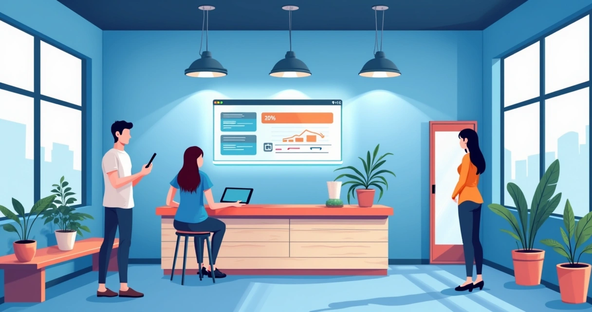 Pequena loja usando painel digital de IA para vendas e atendimento ao cliente 