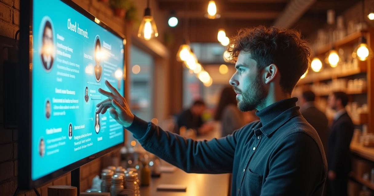 Pequena empresa usando painel digital de atendimento 