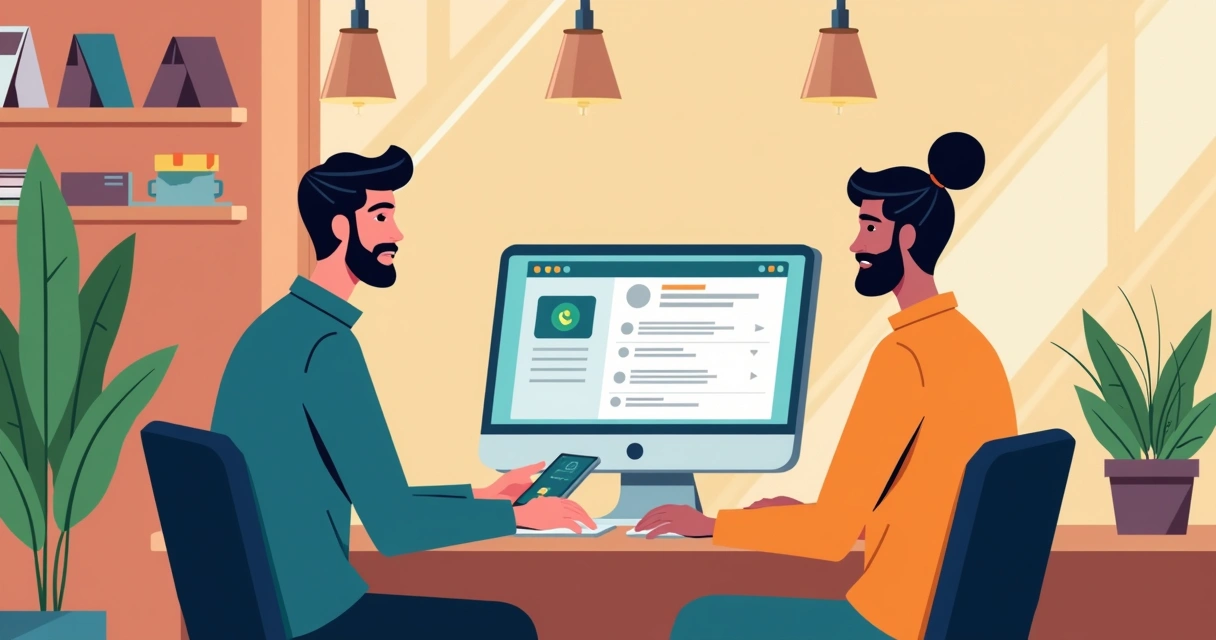 Donos de pequenas empresas usando WhatsApp e computador para vendas 