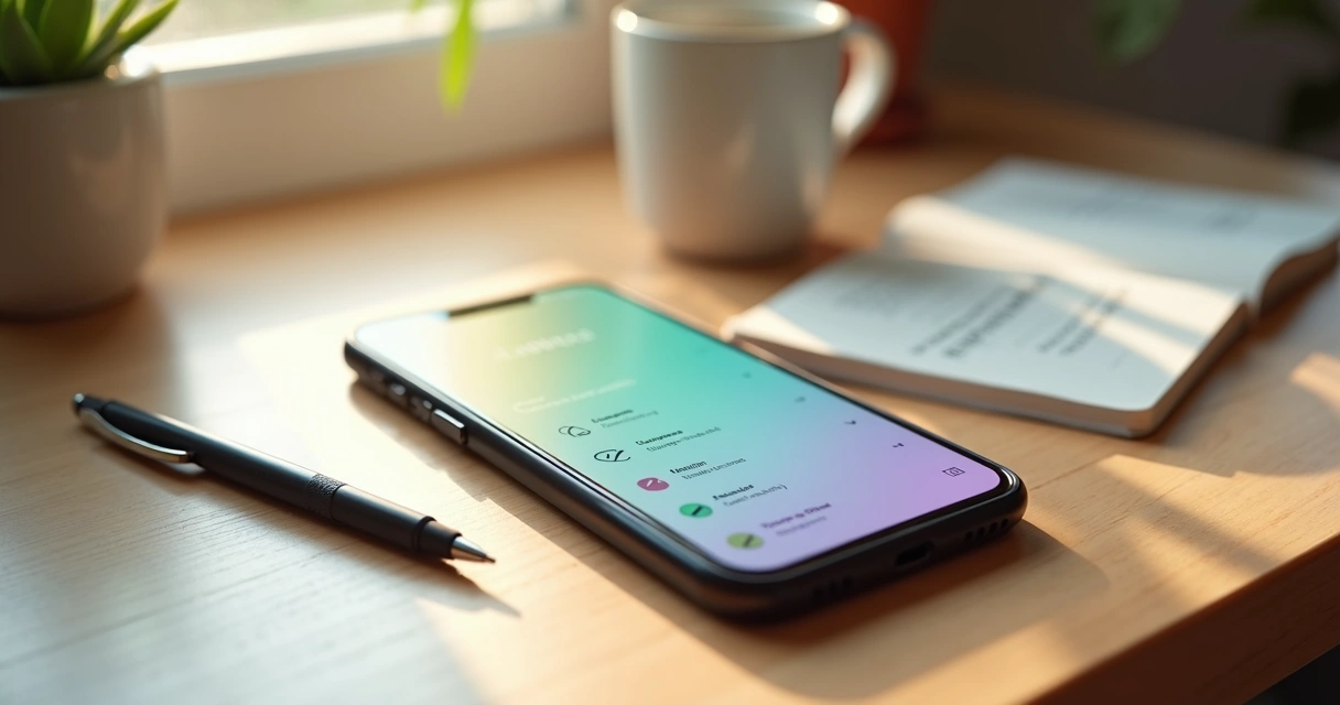 Pessoa marcando pequenas conquistas em um app de hábitos no celular 