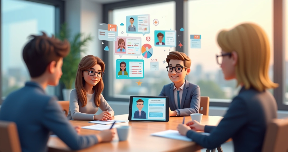 Equipe reunida em pequena empresa analisando parceiros 