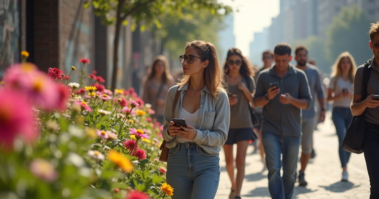 Pessoas observando detalhes do ambiente ao redor 