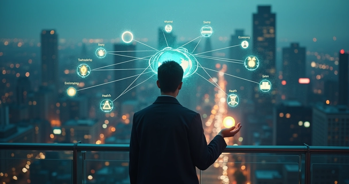 Persona observando un sistema de conexiones brillantes mientras reflexiona sobre una decisión ética 