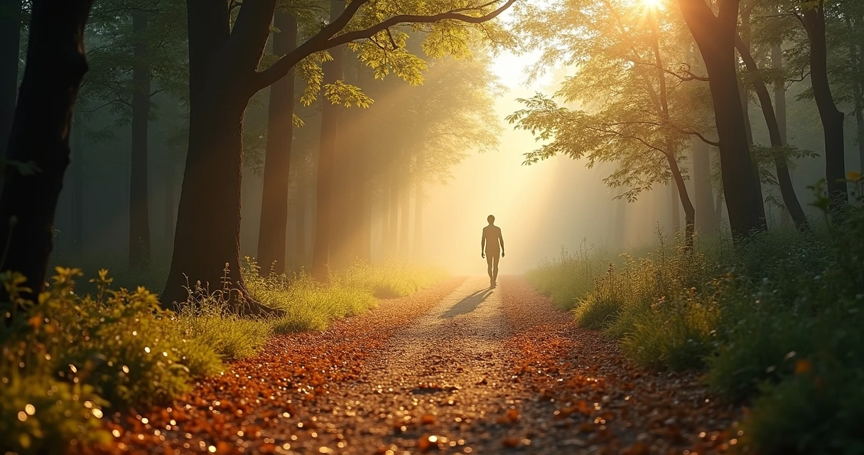 Caminho iluminado em floresta simbolizando leveza após o perdão interior 
