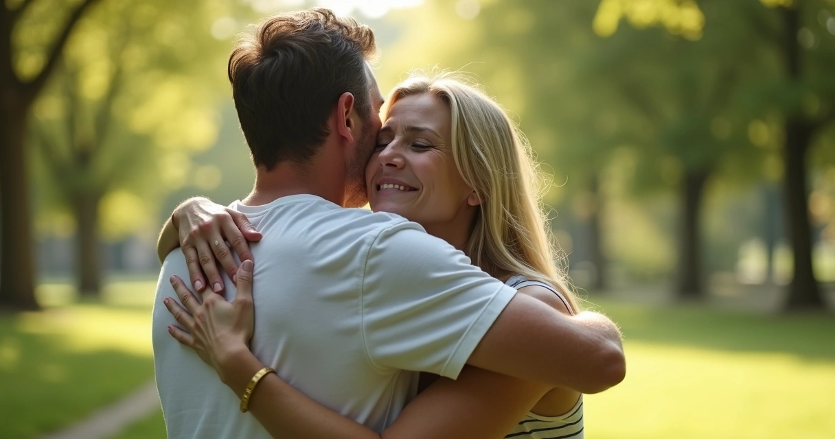 Duas pessoas se abraçando, expressando reconciliação