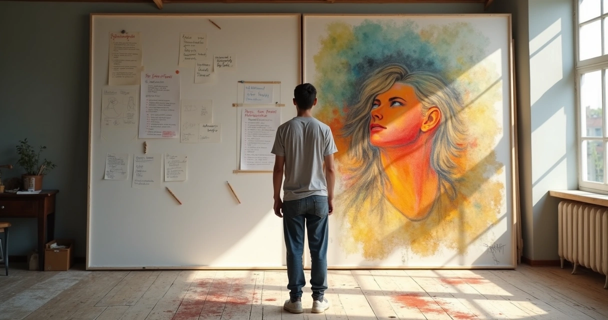 Pessoa diante de quadro dividido entre perfeccionismo e autoconfiança 