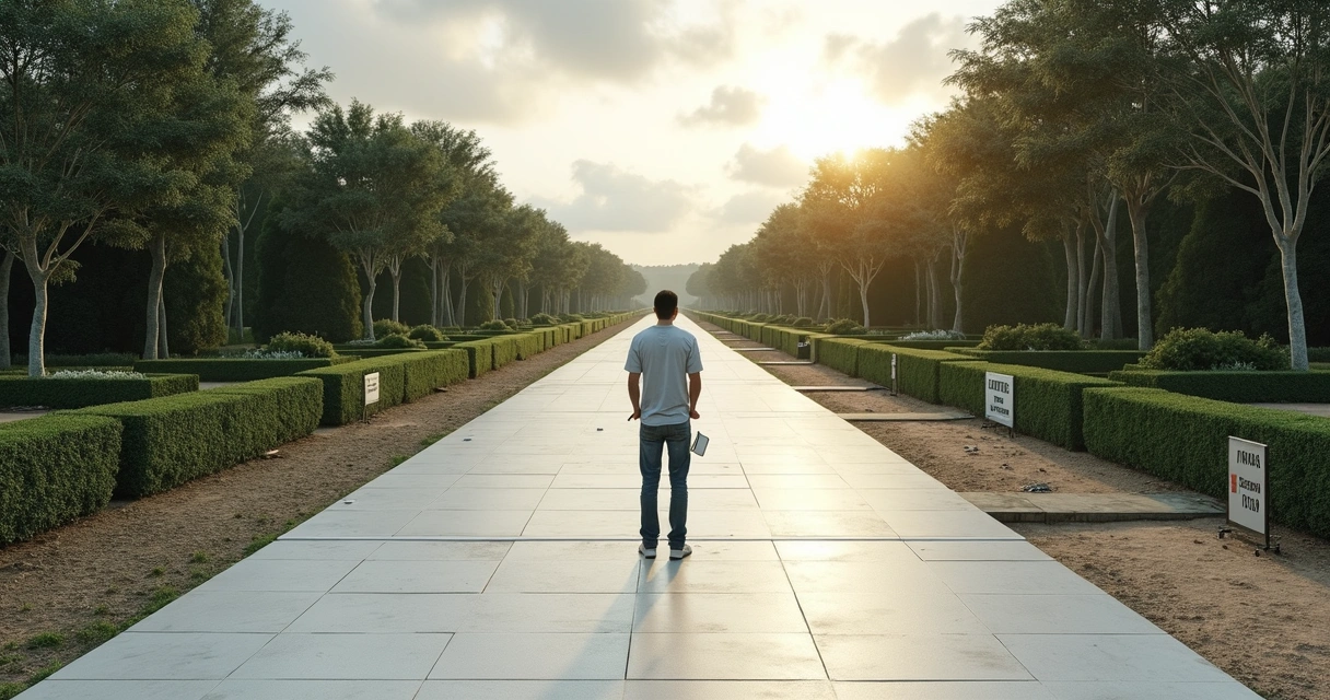 Pessoa em pé na encruzilhada entre perfeccionismo e crescimento pessoal 