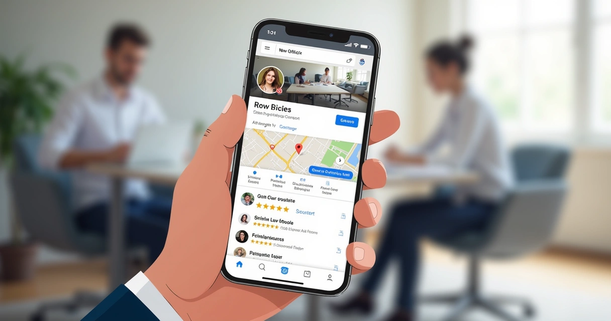 Perfil de empresa de advogado exibido em smartphone 