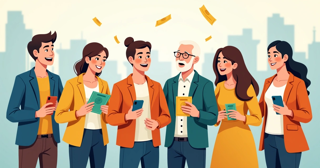 Diversos perfis de apostadores olhando para frente e sorrindo 