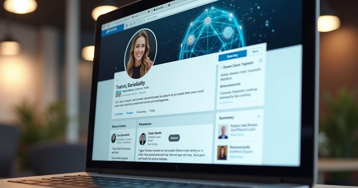Tela de perfil do LinkedIn com destaque para foto, título e conquistas. 