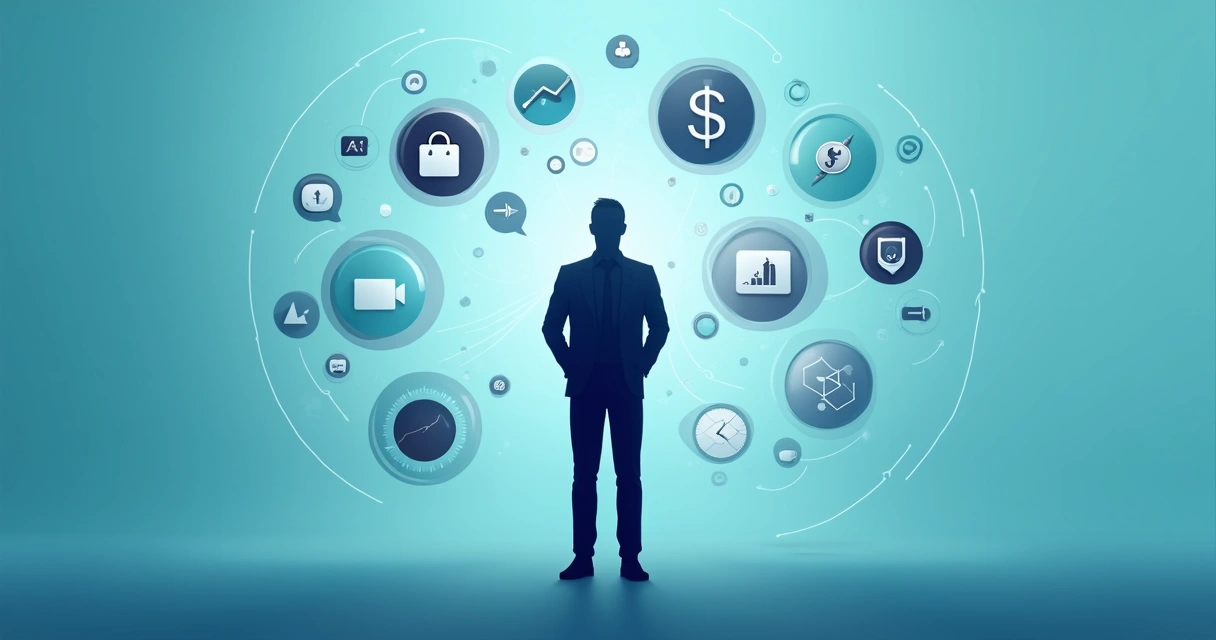 Representação visual do perfil de cliente ideal com dados e ícones 