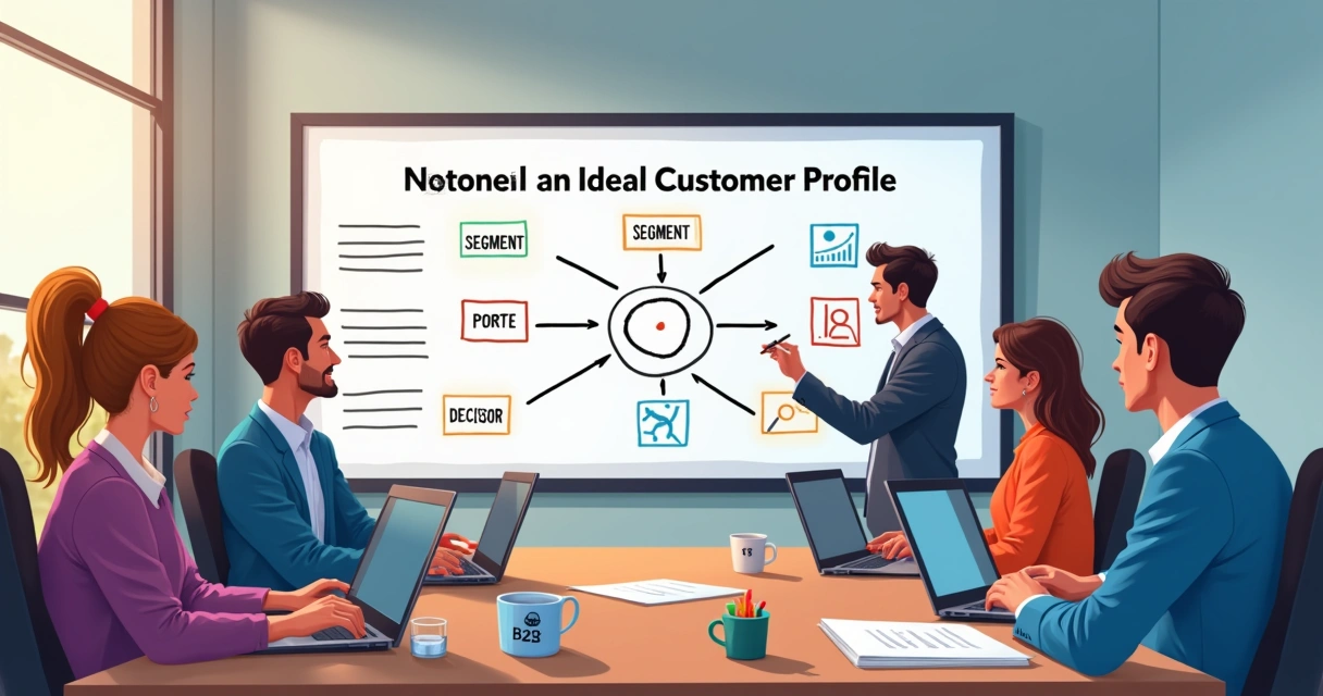 Quadro com critérios do ICP desenhados e setas para setores de SaaS 