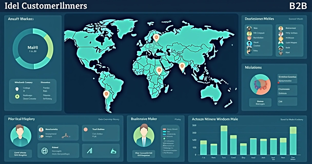 Painel mostrando perfil do cliente ideal com setores empresariais e decisores 