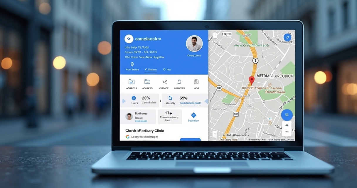 Perfil de clínica médica no Google Maps exibido em tela de computador 