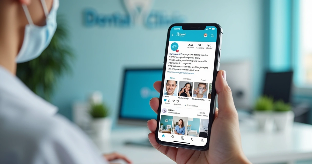 Perfil de clínica odontológica em rede social no celular
