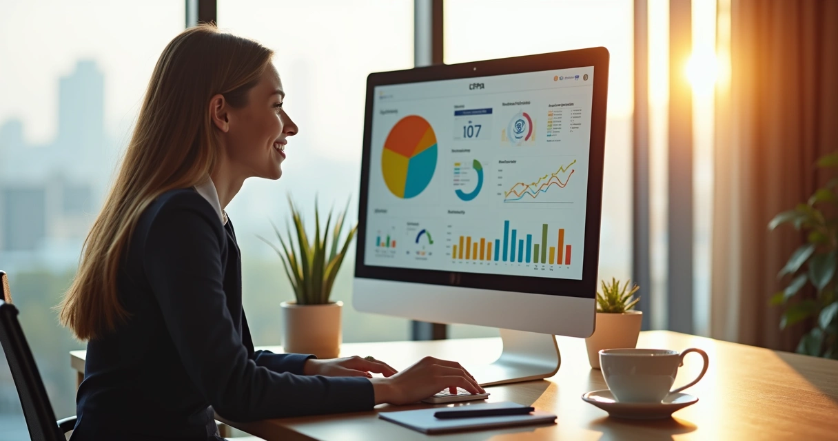 Mulher analisando perfil de hóspede no computador 