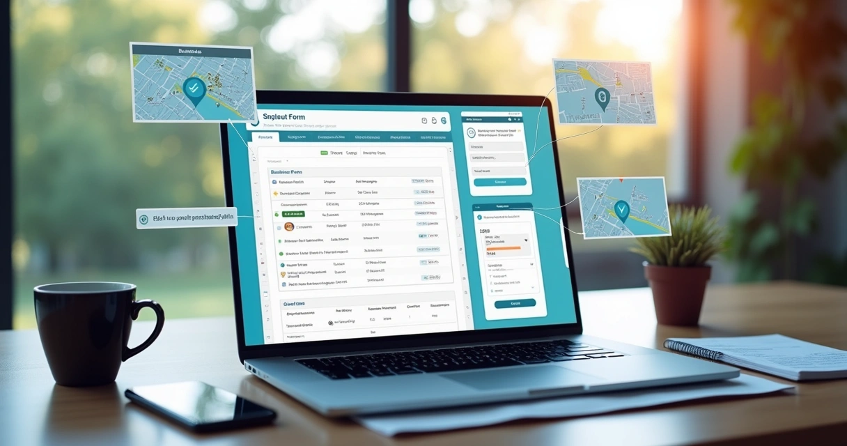 Tela de computador mostrando painel de controle com atualização de dados de empresa online 