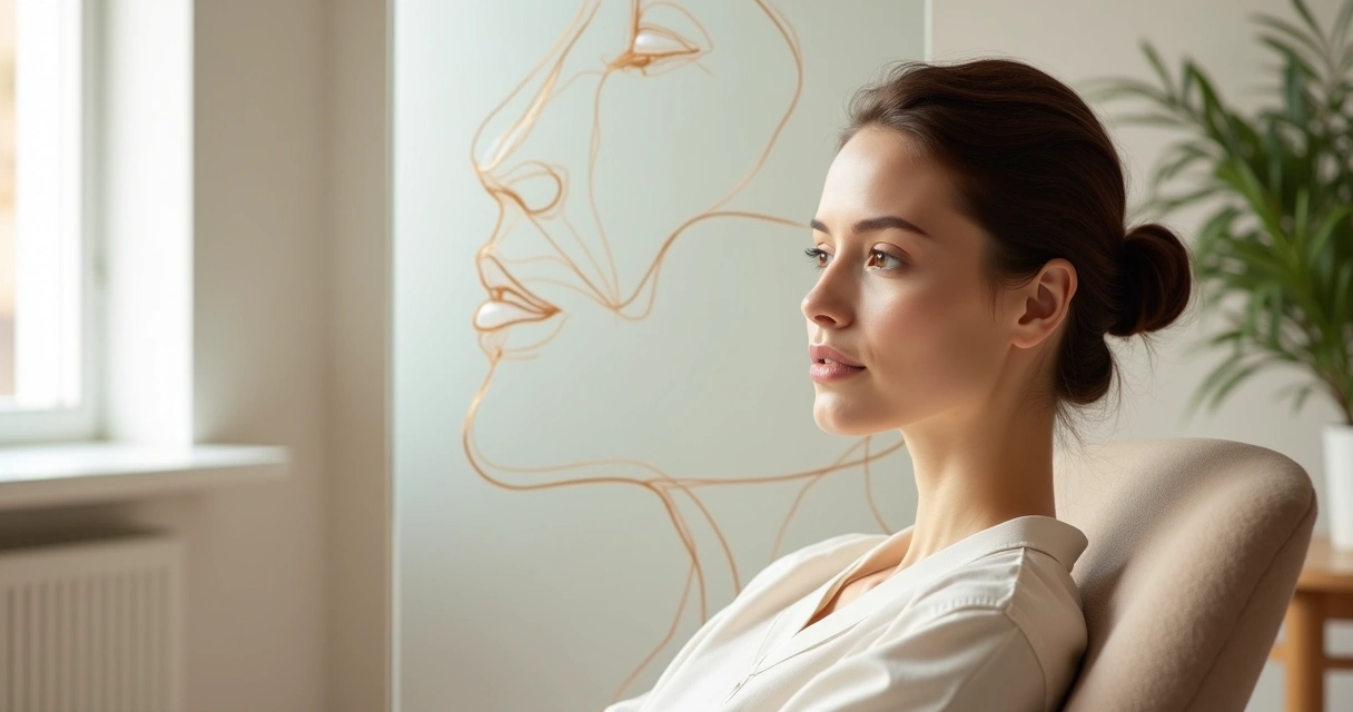 Perfil facial feminino com lábios, queixo e nariz proporcionais 