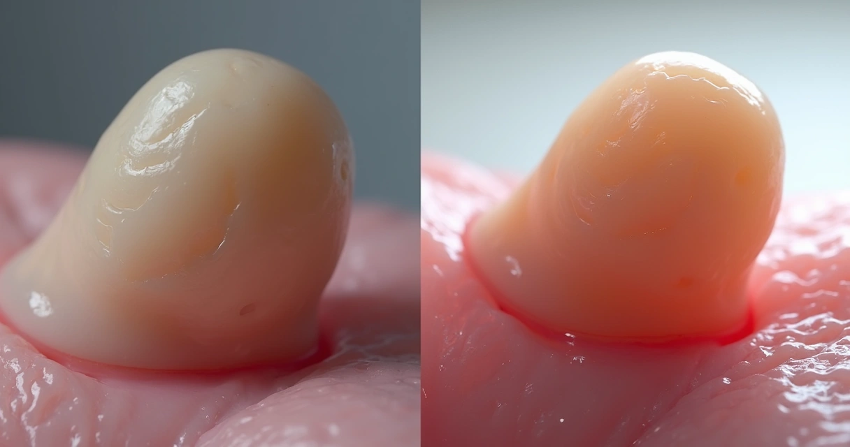 Comparativo digital de perfil peniano antes e depois do tratamento. 