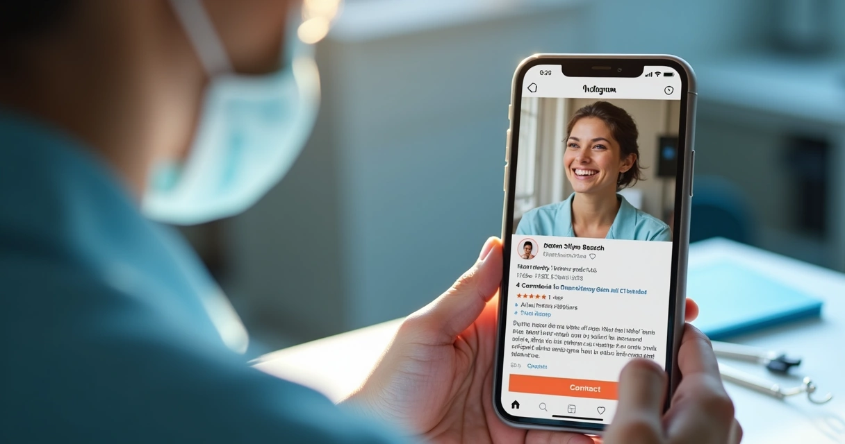 Perfil de clínica no Instagram mostrando informações claras, foto profissional e botão de contato