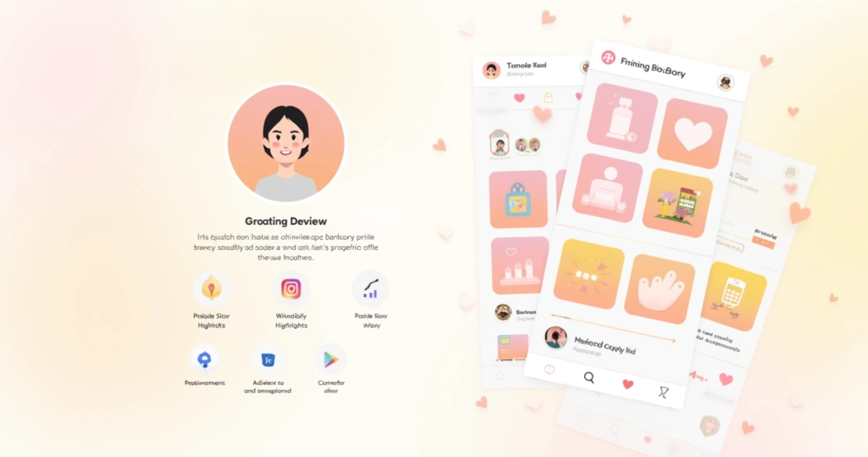 Ilustração de um perfil do Instagram otimizado, mostrando foto, bio, destaques e feed harmônico.