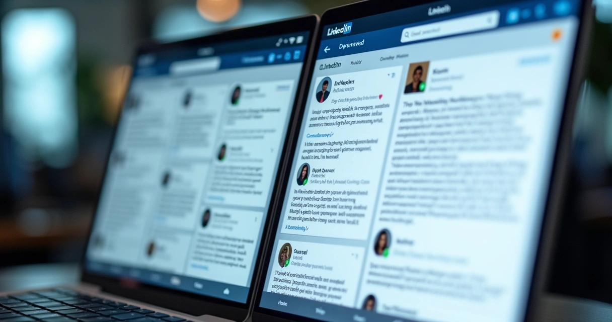 Conjunto de perfis de LinkedIn exibindo diferentes estilos de escrita 