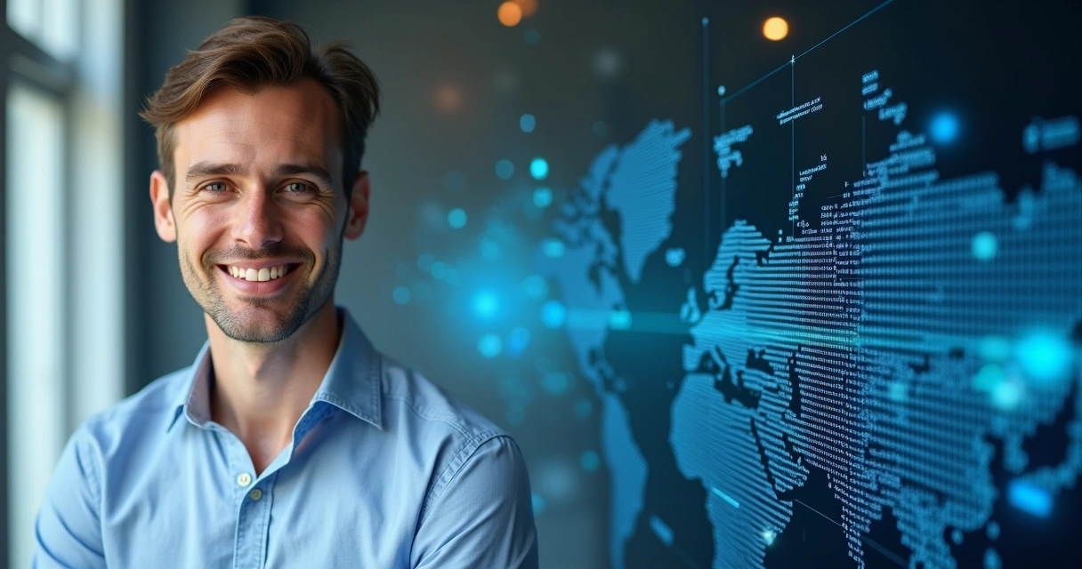 Perfil de LinkedIn de um desenvolvedor com foto profissional e capa temática de tecnologia 