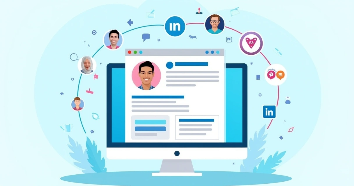 Página do LinkedIn exibindo perfil profissional com ícones de conexões e endossos de habilidades.