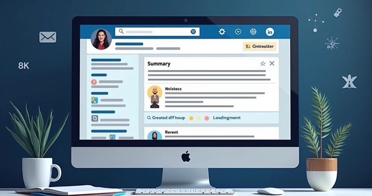 Perfil de LinkedIn construído com blocos visuais e textos curtos. 