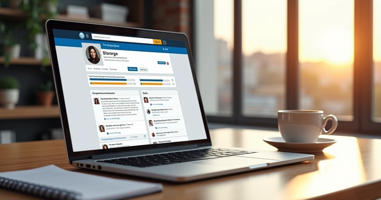Perfil LinkedIn completo e otimizado na tela de notebook 
