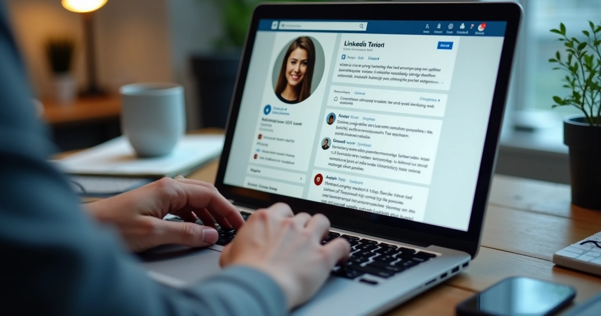 Perfil de LinkedIn bem preenchido, com foto profissional e resumo detalhado