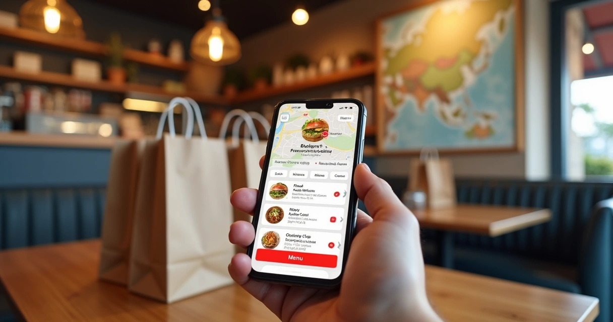 Perfil local de delivery com mapa e cardápio digital 