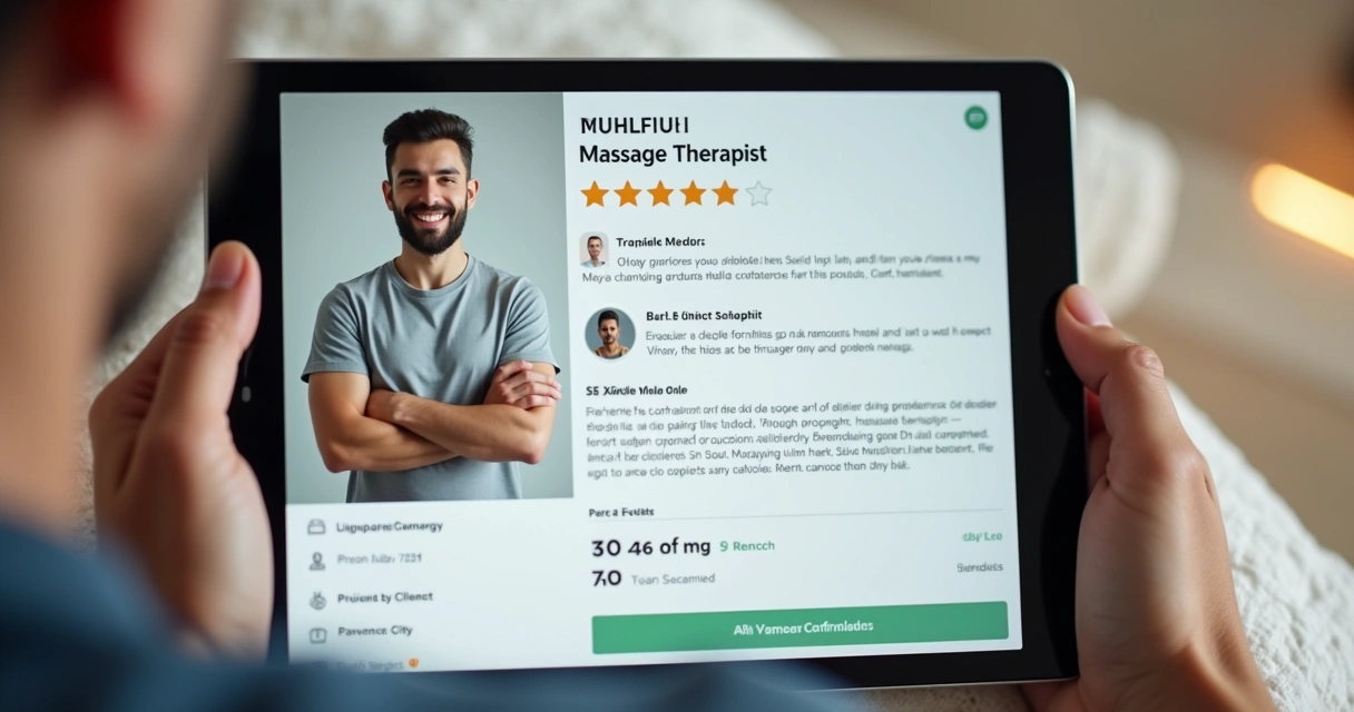 Perfil digital de massagista masculino confiável 
