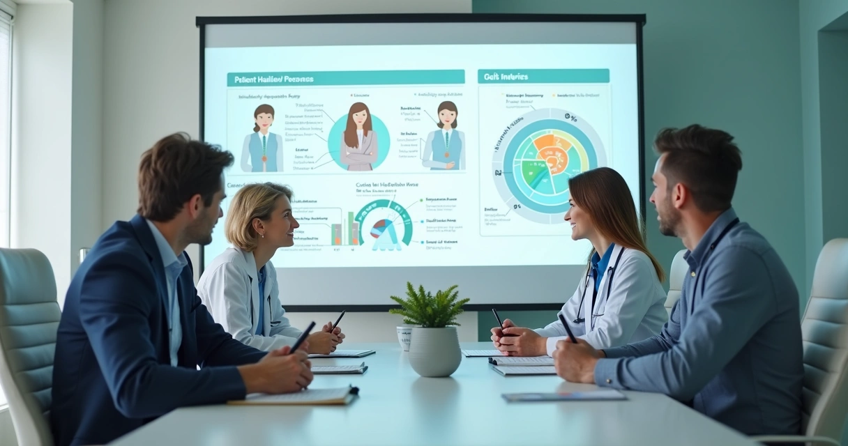 Equipe médica analisando dados do paciente na tela 