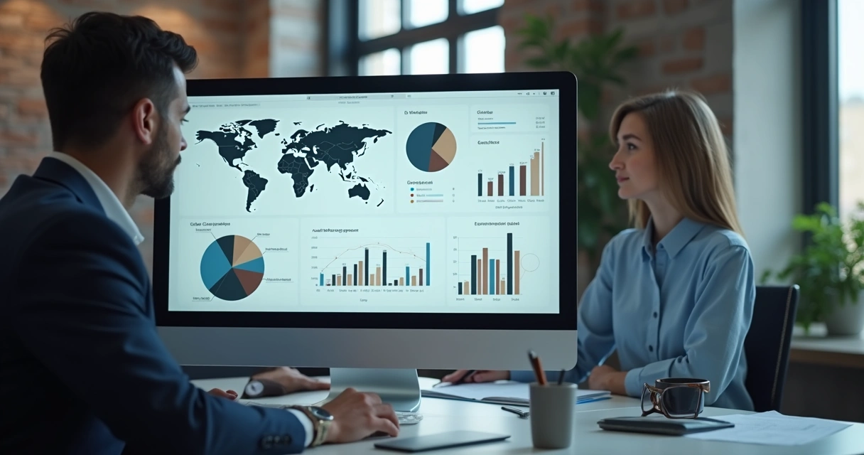 Perfil detalhado de cliente ideal contábil em tela de computador, com gráficos e anotações 