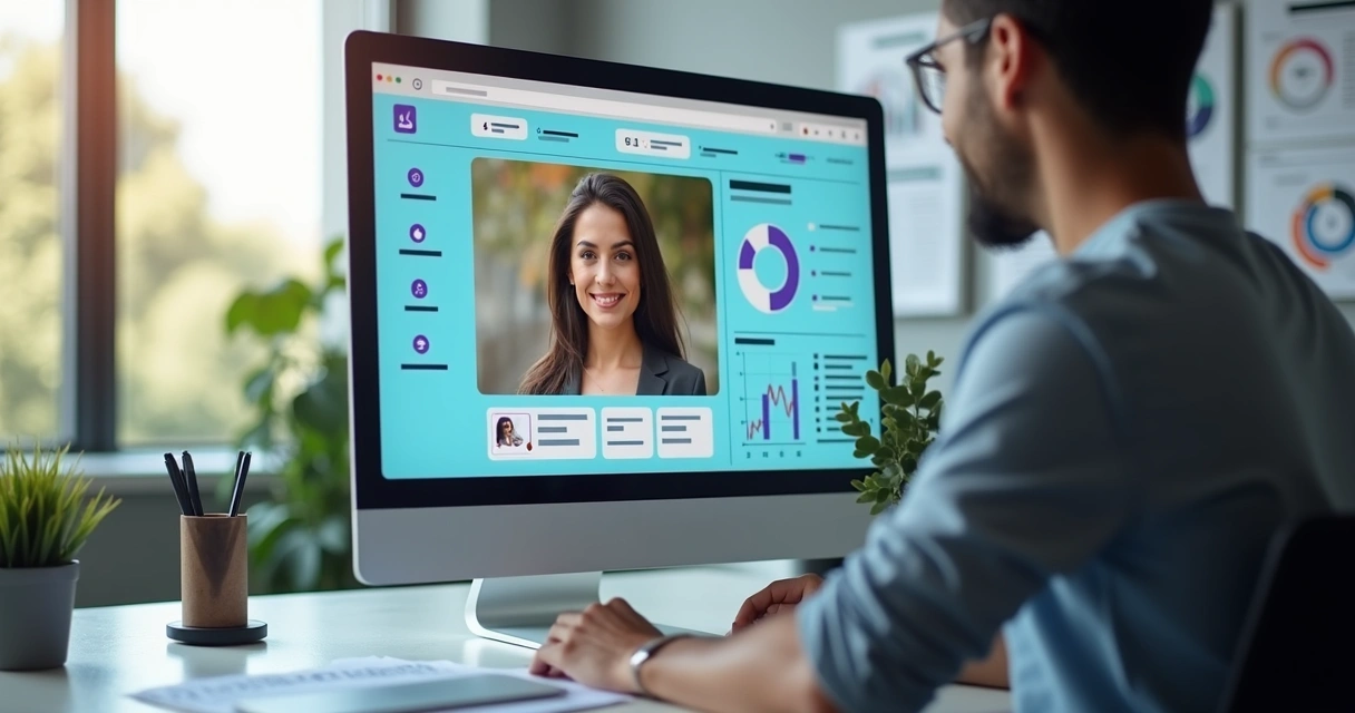 Pessoa em ambiente profissional com imagem de perfil alinhada à identidade visual da marca 