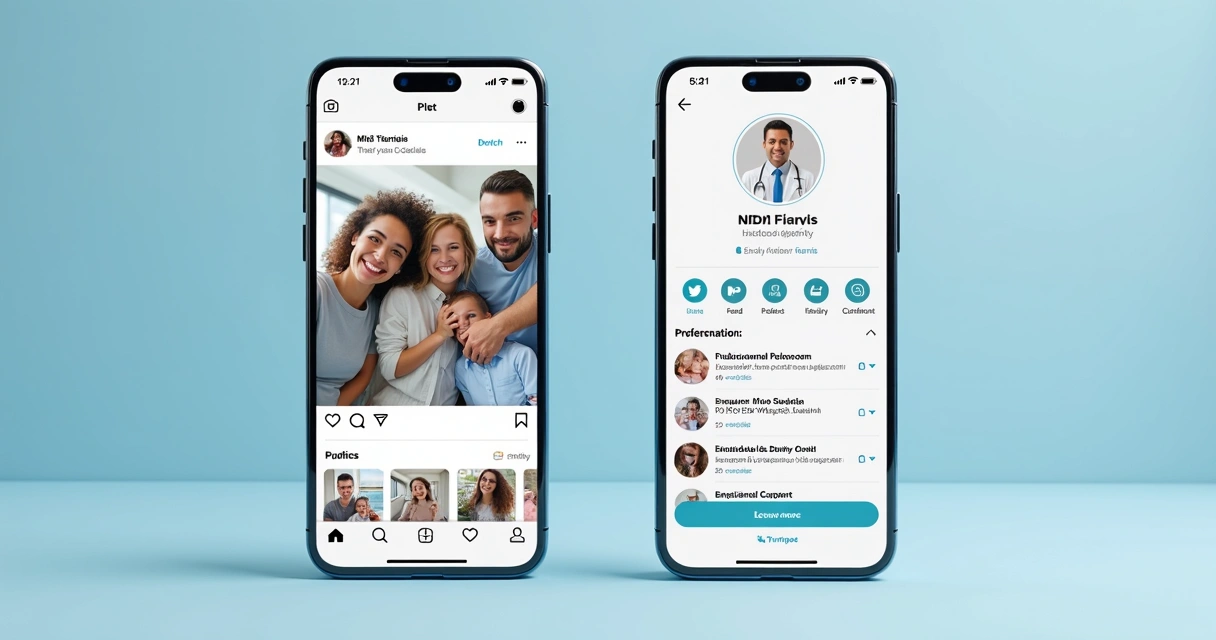 Perfil profissional de dentista nas redes sociais separado do pessoal 