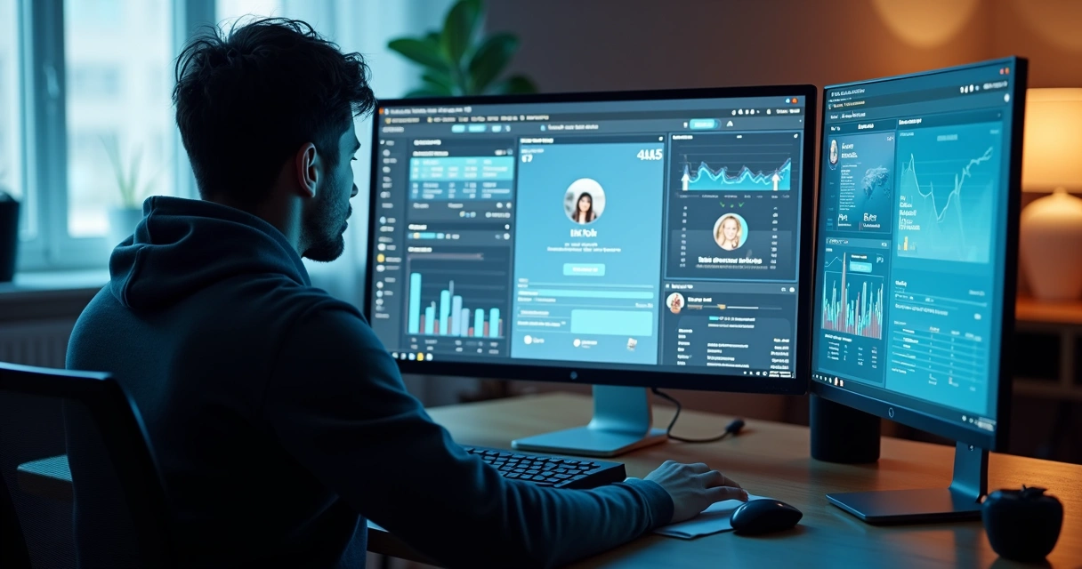 Pessoa analisando perfil pronto nas redes sociais 