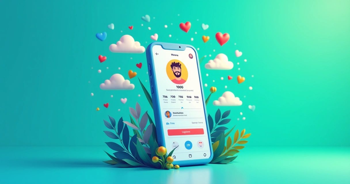 Ilustração de um perfil de rede social com 1000 seguidores, mostrando interações e engajamento positivo.