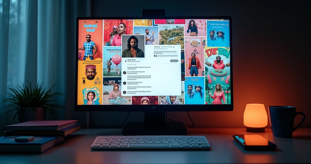 Perfil de rede social confuso e desorganizado visualmente 