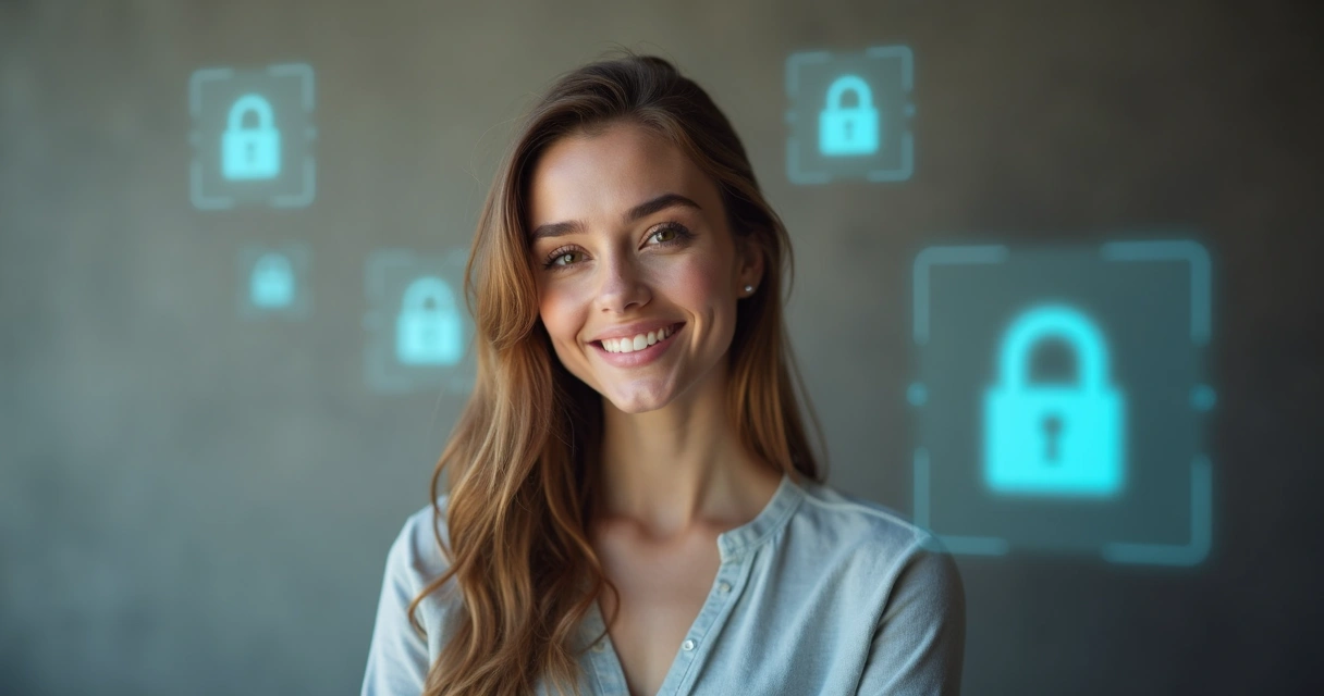 Foto profissional em estúdio com fundo neutro ilustrando segurança e privacidade para perfil de acompanhante 